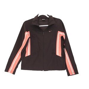 Vintage Womens Nike Zip Up Jacket Sz S Brown w Coral Trim 90s Y2K